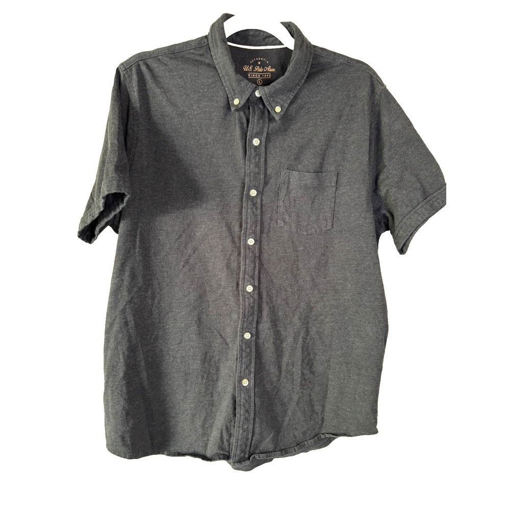 U.S. Polo Assn Men's Button-Down Shirt Size L Black Short Sleeve Casual Top